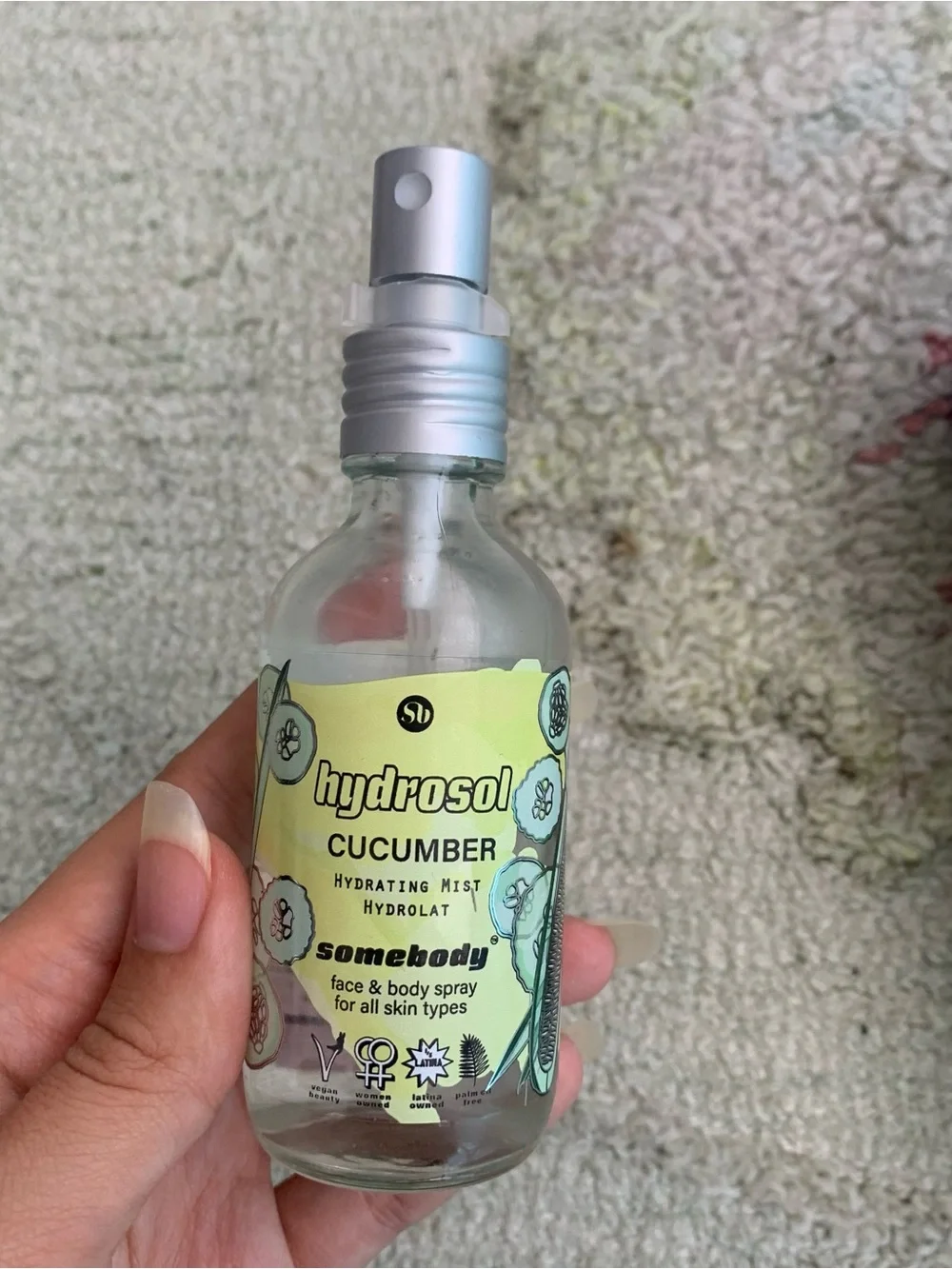 Somebody Hydrosol Cucumber Hydrating Mist in a 2 oz (59 ml) size